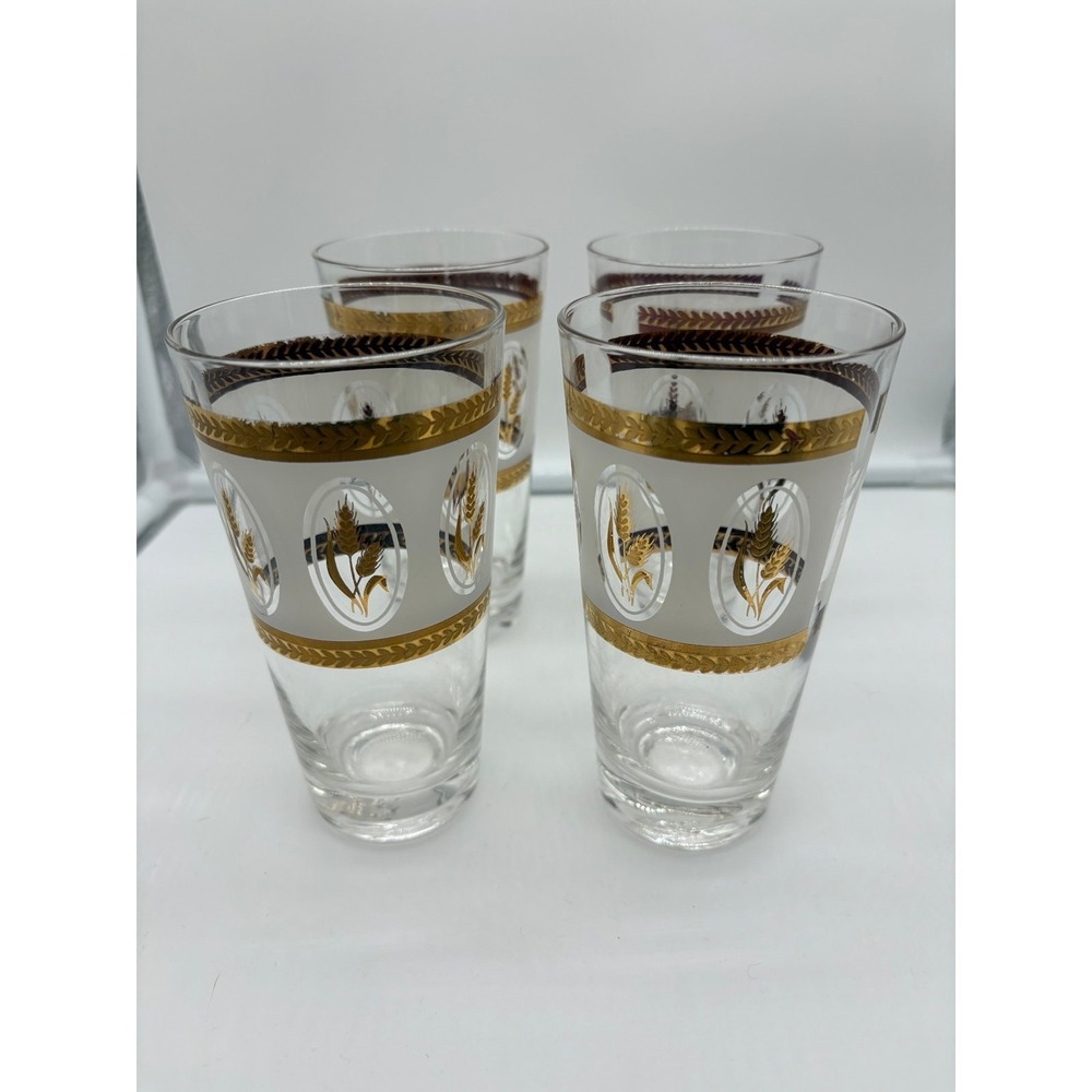 Vintage Brockway Gold Wheat Frosted 12oz. Glass Highball Tumbler Barware Lot 4